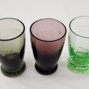 3 Vintage Miniature Wheat Etched Shot Glasses